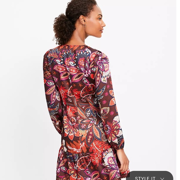 LOFT Paisley Shoulder Button Flounce Dress - Picture 2 of 7